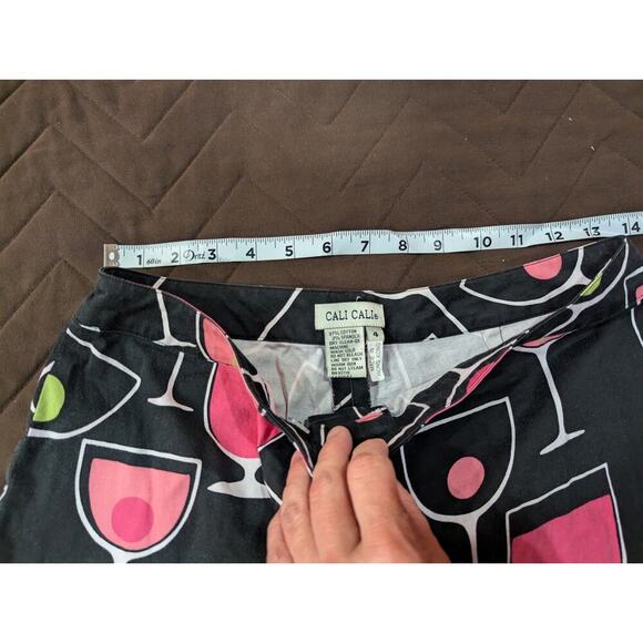 Mod black skinny cigarette pants w/martini cocktail and wine glass print size 4 - Picture 2 of 7